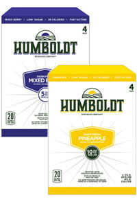 Two boxes of Humboldt flavored drink mixes, one mixed berry and one pineapple.