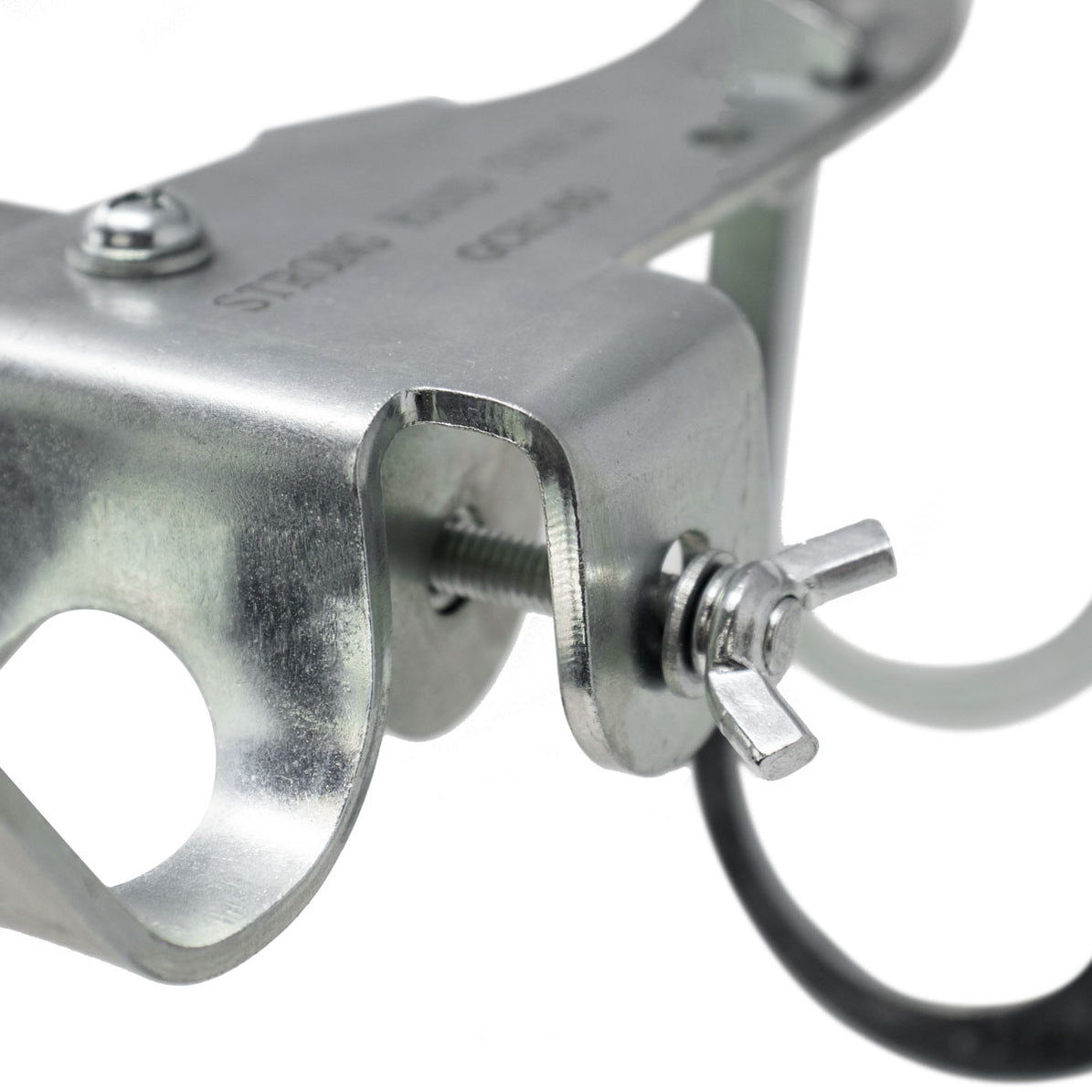 Metal clamp with a lever and adjustment screw.