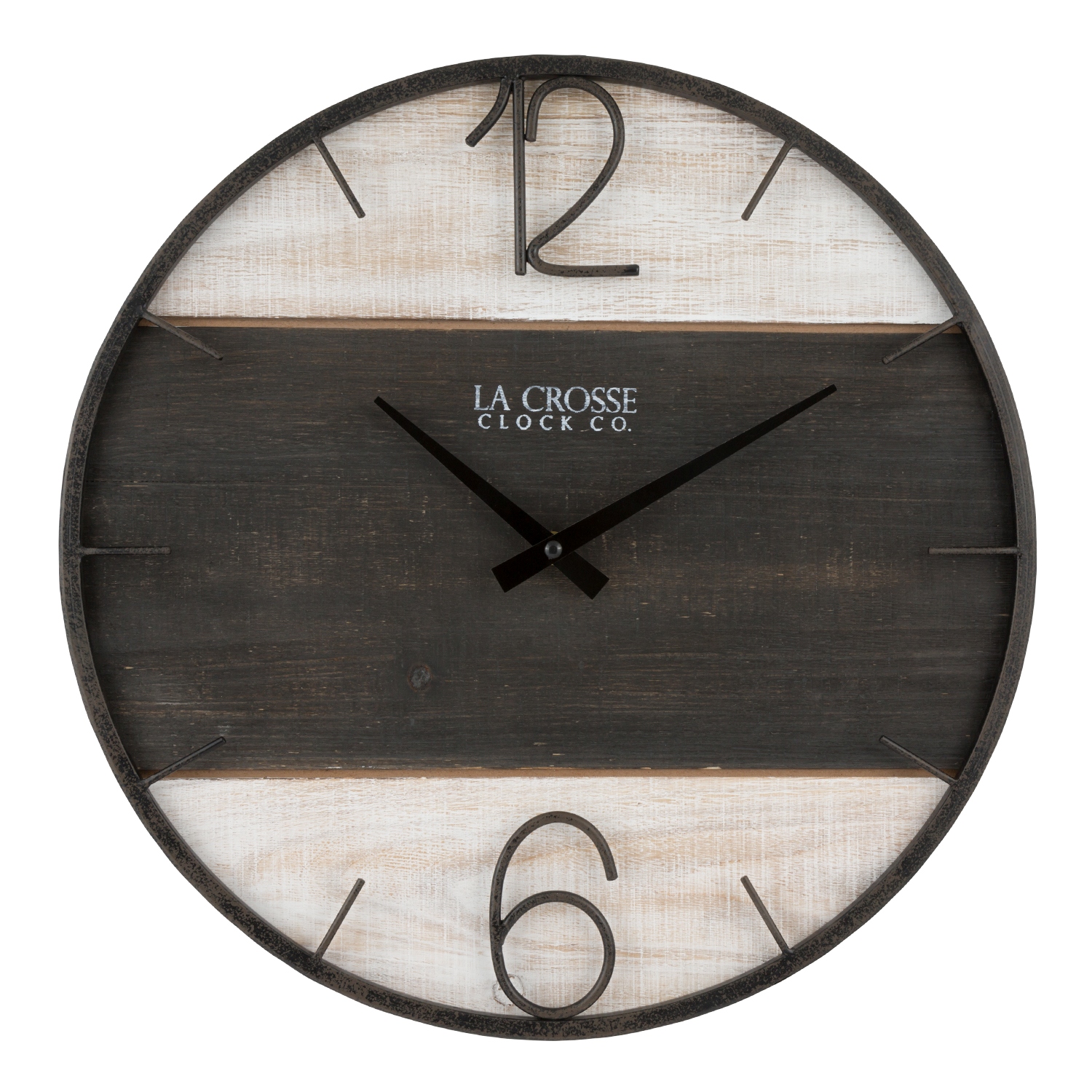 16-inch Ironwood Wall Clock clock above kitchen utensils and white dishware on wooden surface.