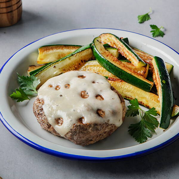 Grass-Fed Bison Burger with Pepper Jack Cheese and Pistachio Roasted Carrots