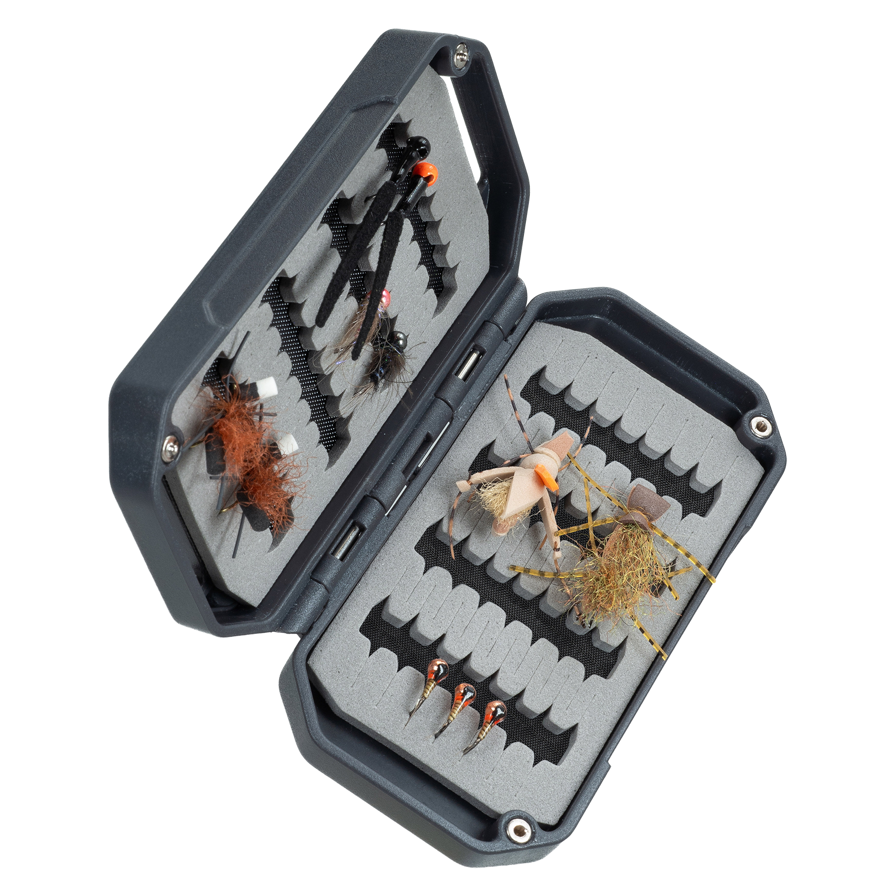 A magnetic fly box in grey for fishing