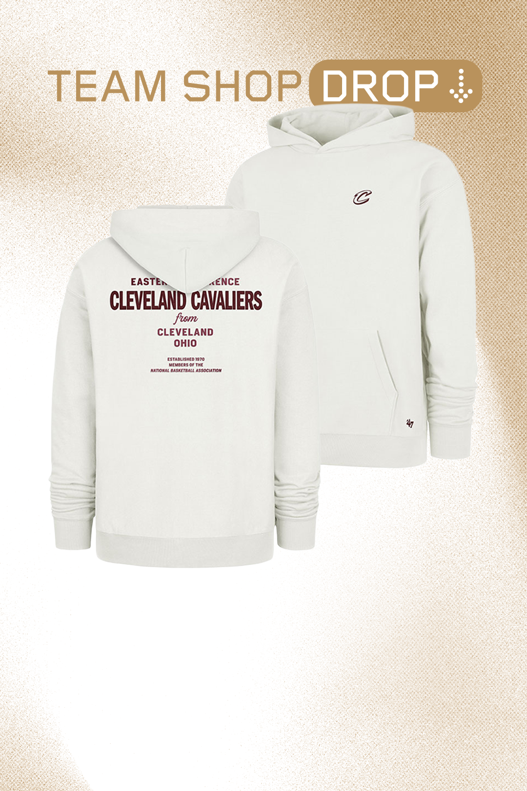 Cleveland Cavaliers hoodie, front and back view, light color design.
