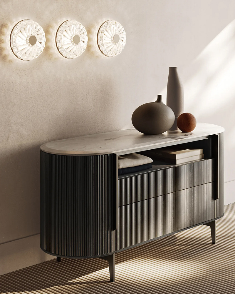 Modern Kumi sideboard by Gallotti & Radice with a marble top and sleek design.