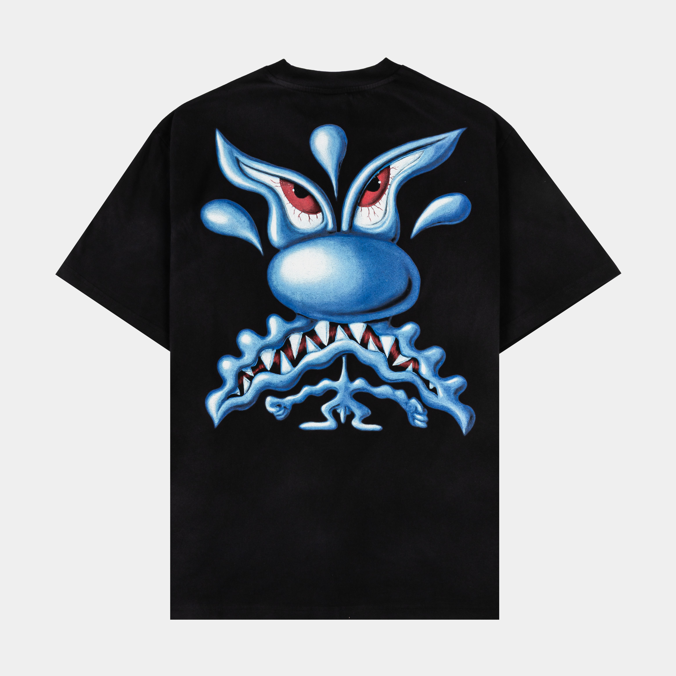 Black t-shirt with a white logo on the front.