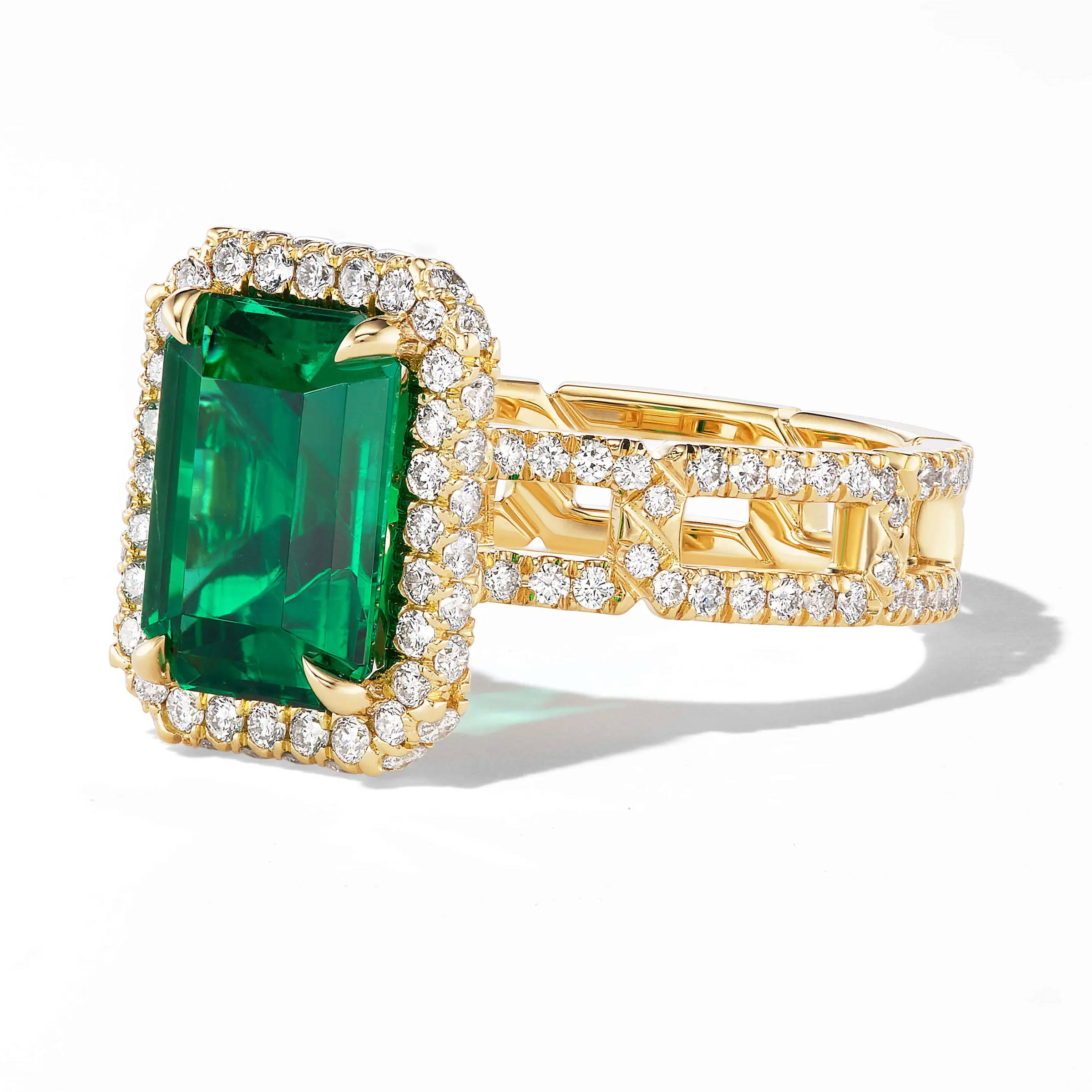 custom emerald and diamond ring