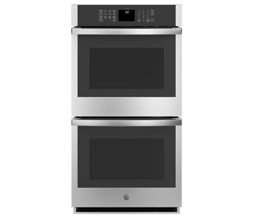 Double wall oven in stainless steel finish.