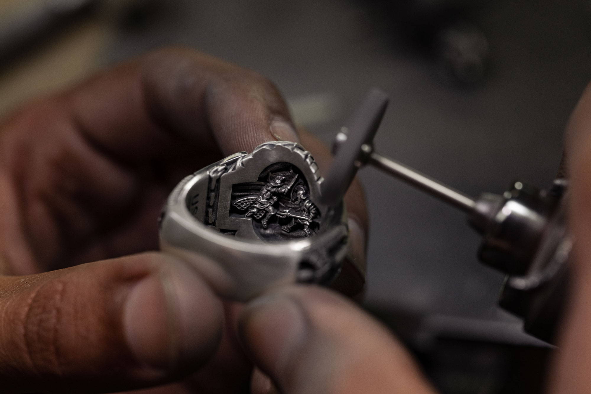 Handcrafting the details on a Rudiarius Band ring