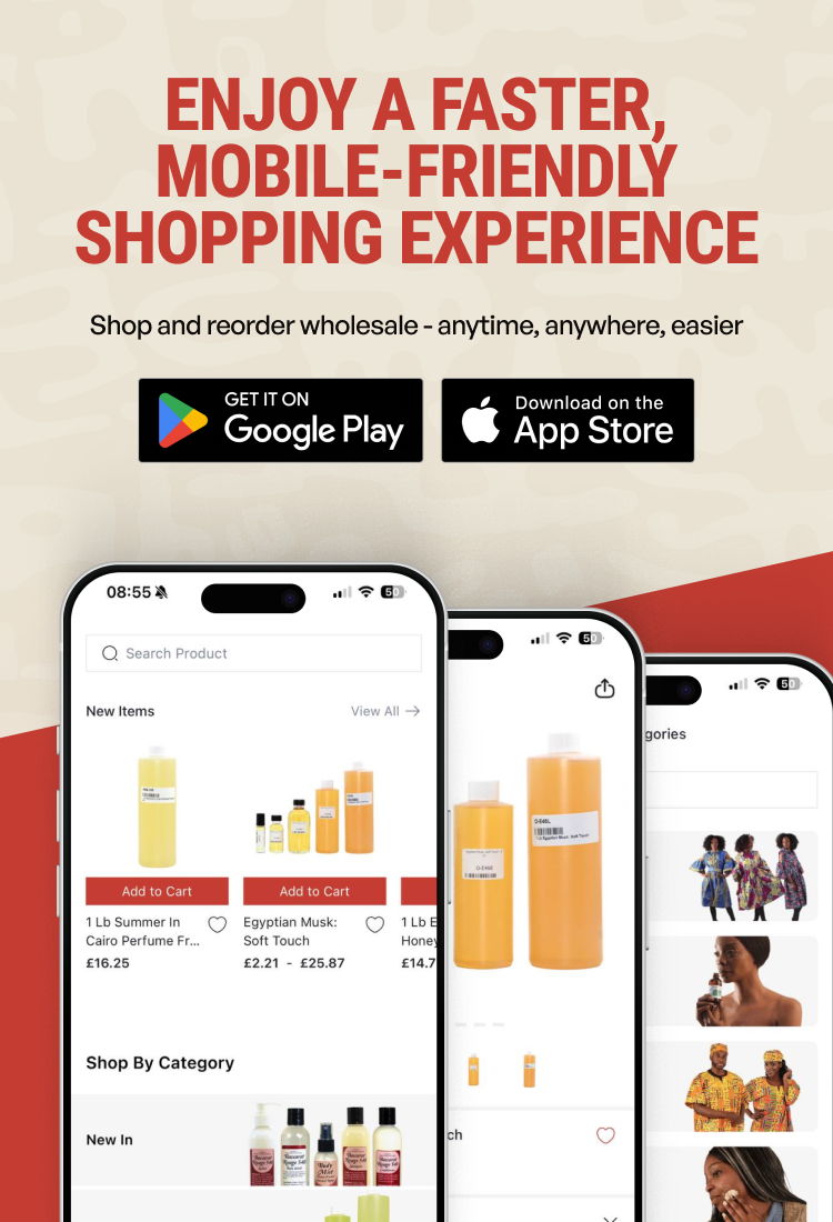 Mobile app advertisement for shopping experience with product images and download options.