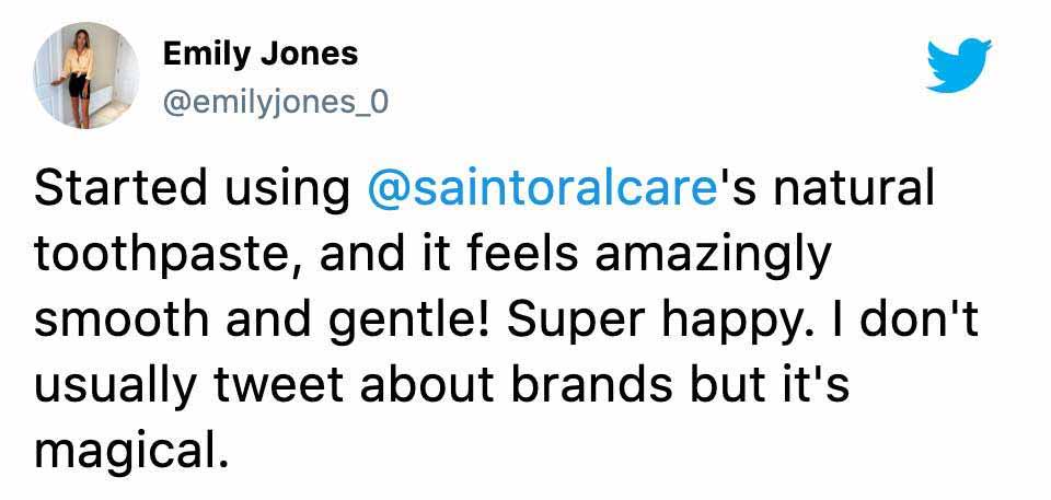 Saint toothpaste reviews on Twitter.