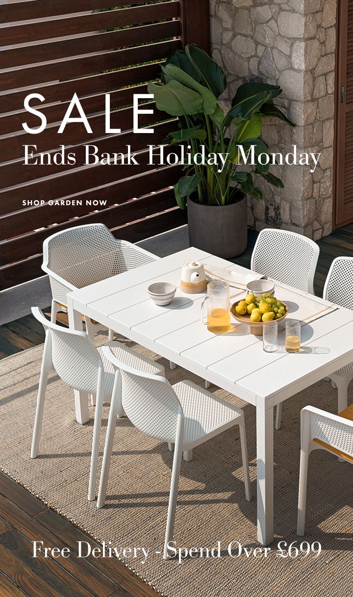 Promotional image for a furniture sale with a dining set.