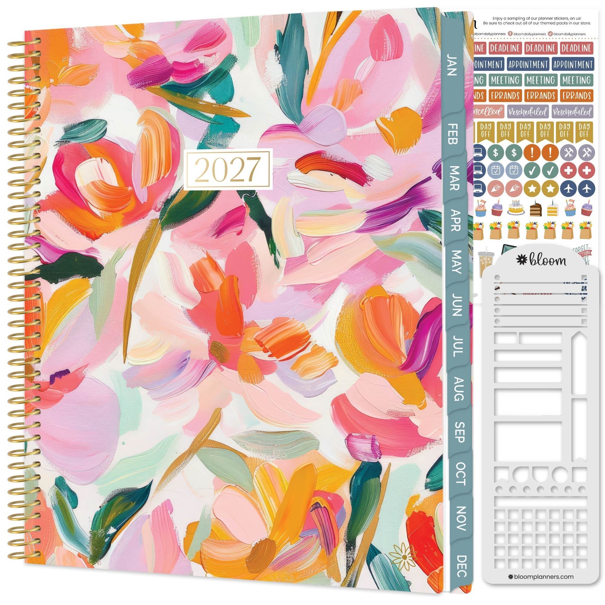 Pink and orange Brushstroke Blooms large, soft cover 2027 calendar year planner from bloom daily planners 