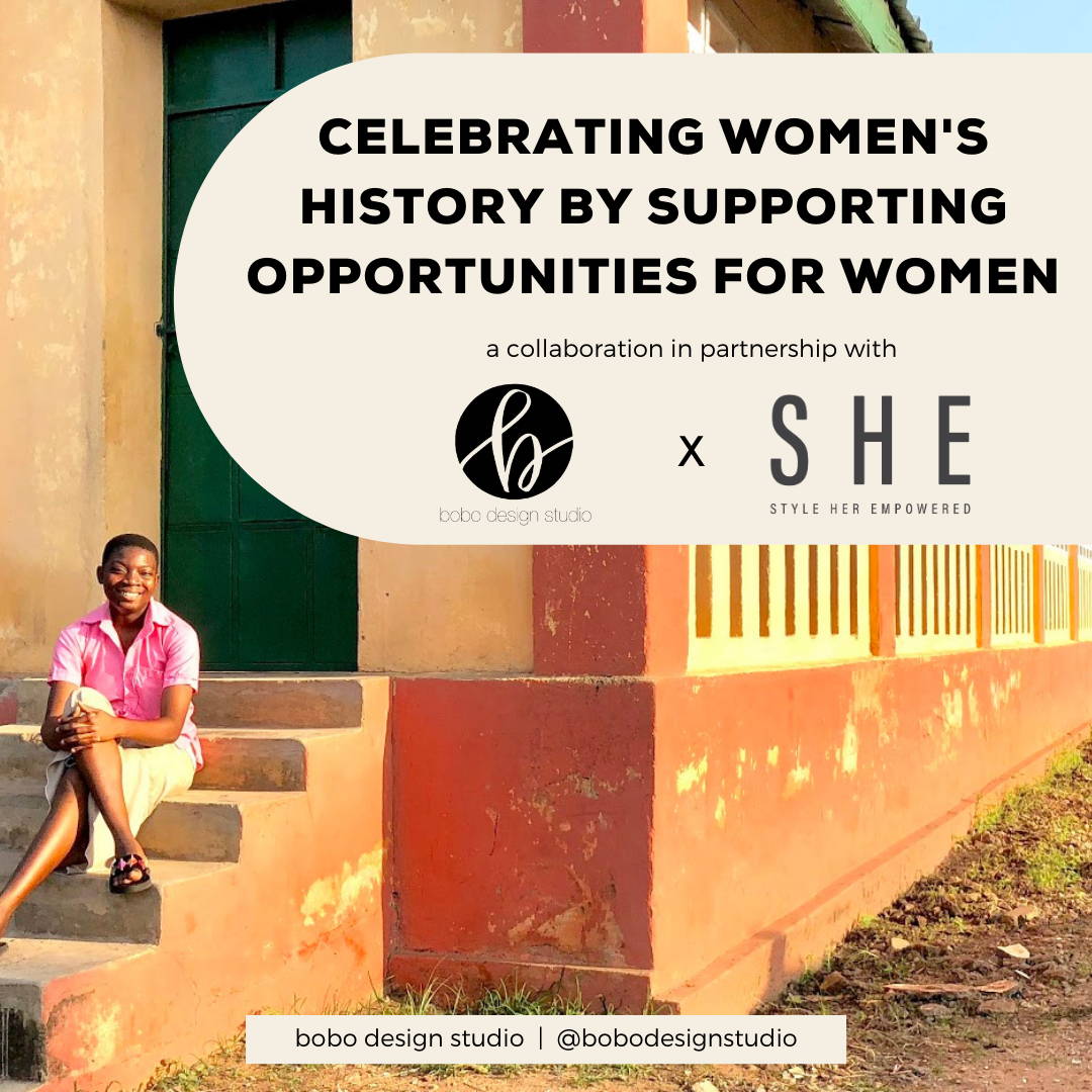 Celebrating Women's History Month blog post by bobo design studio featuring one of the young girls from S H E