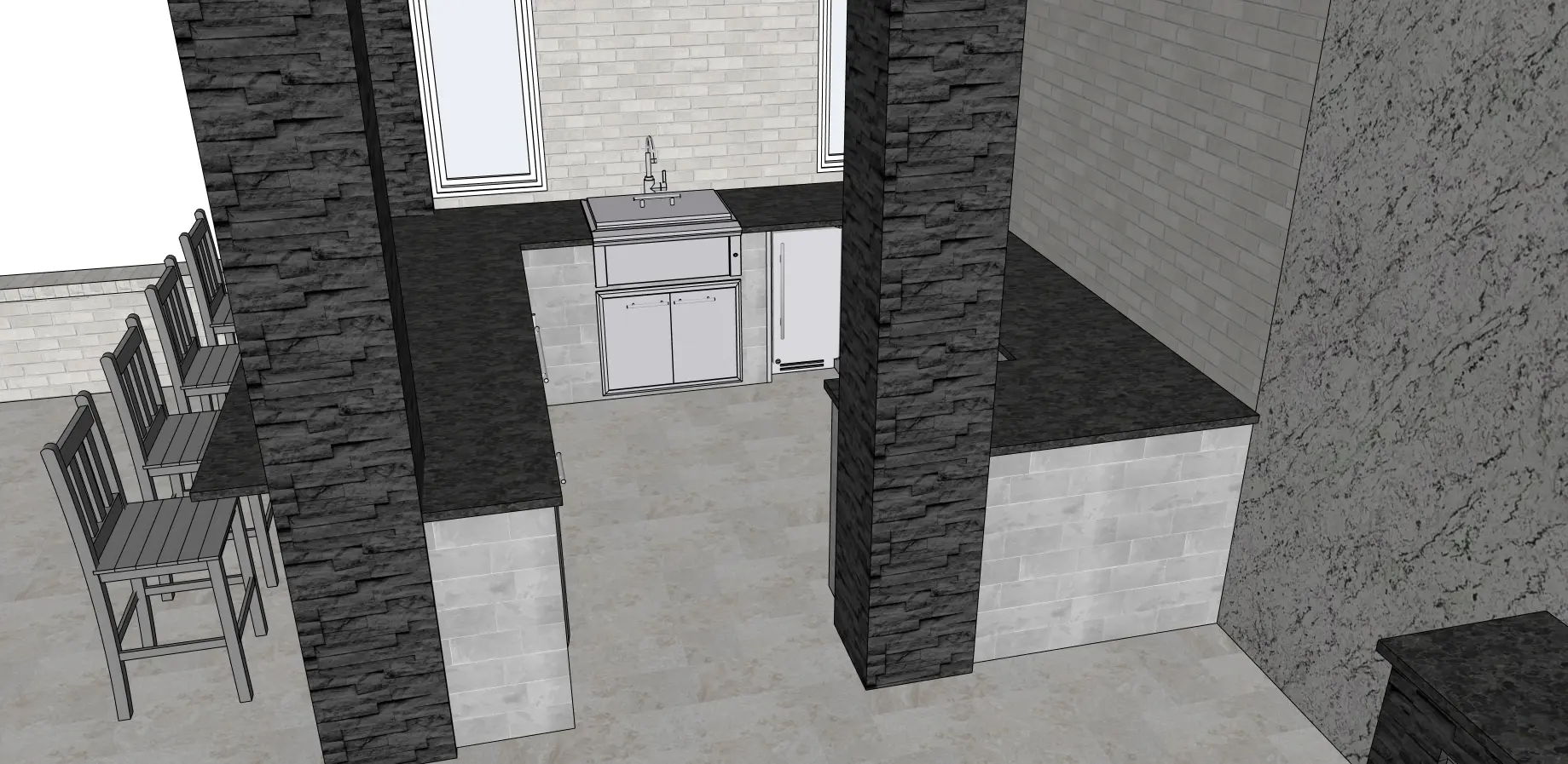 Modern kitchen design with gray tones and minimalist features.