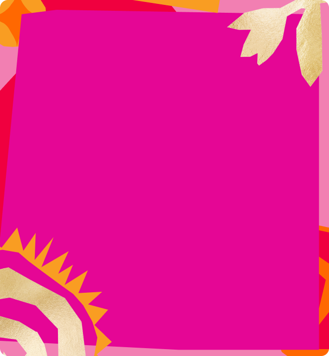 Colorful abstract design featuring a bright pink square and geometric shapes.