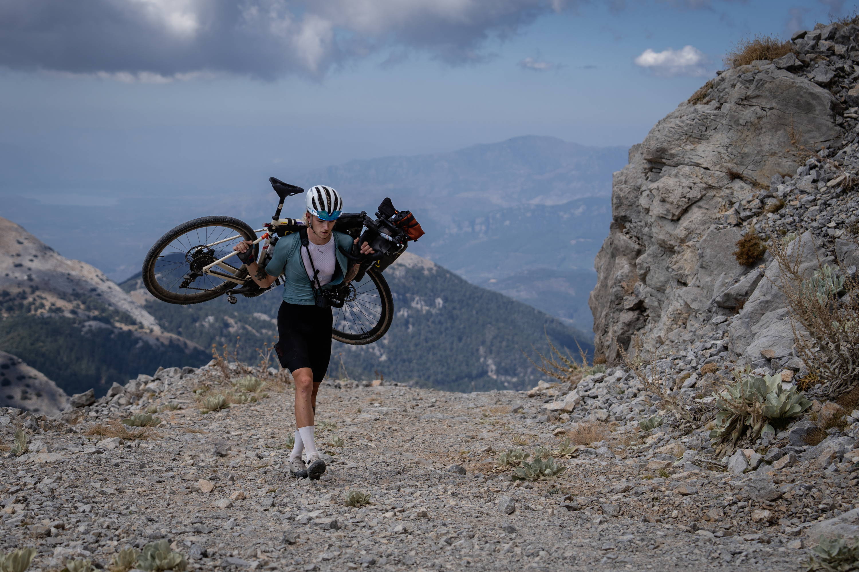 Boru hike-a-biking up mountain pass