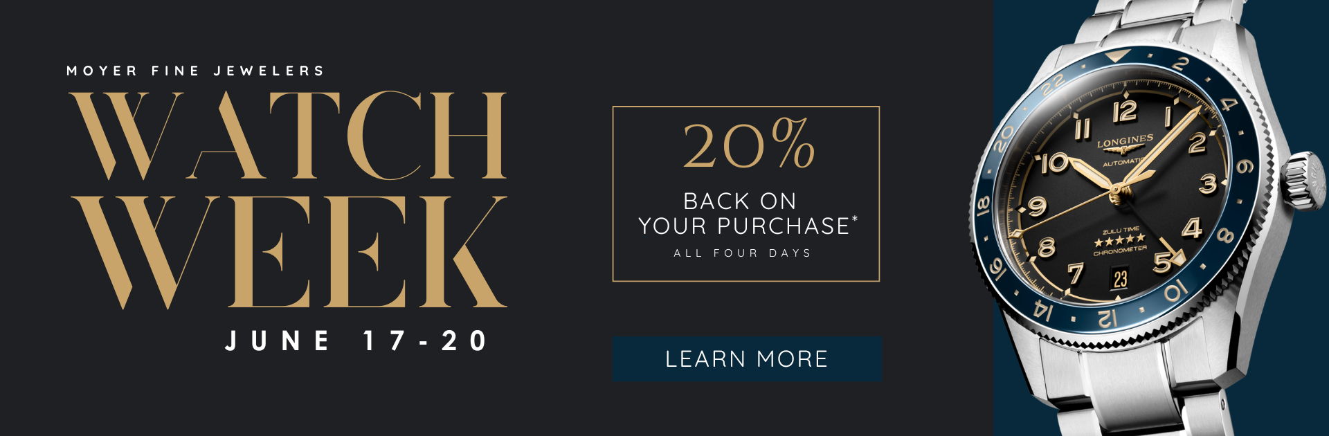 Promotional banner for Watch Week with a discount offer.