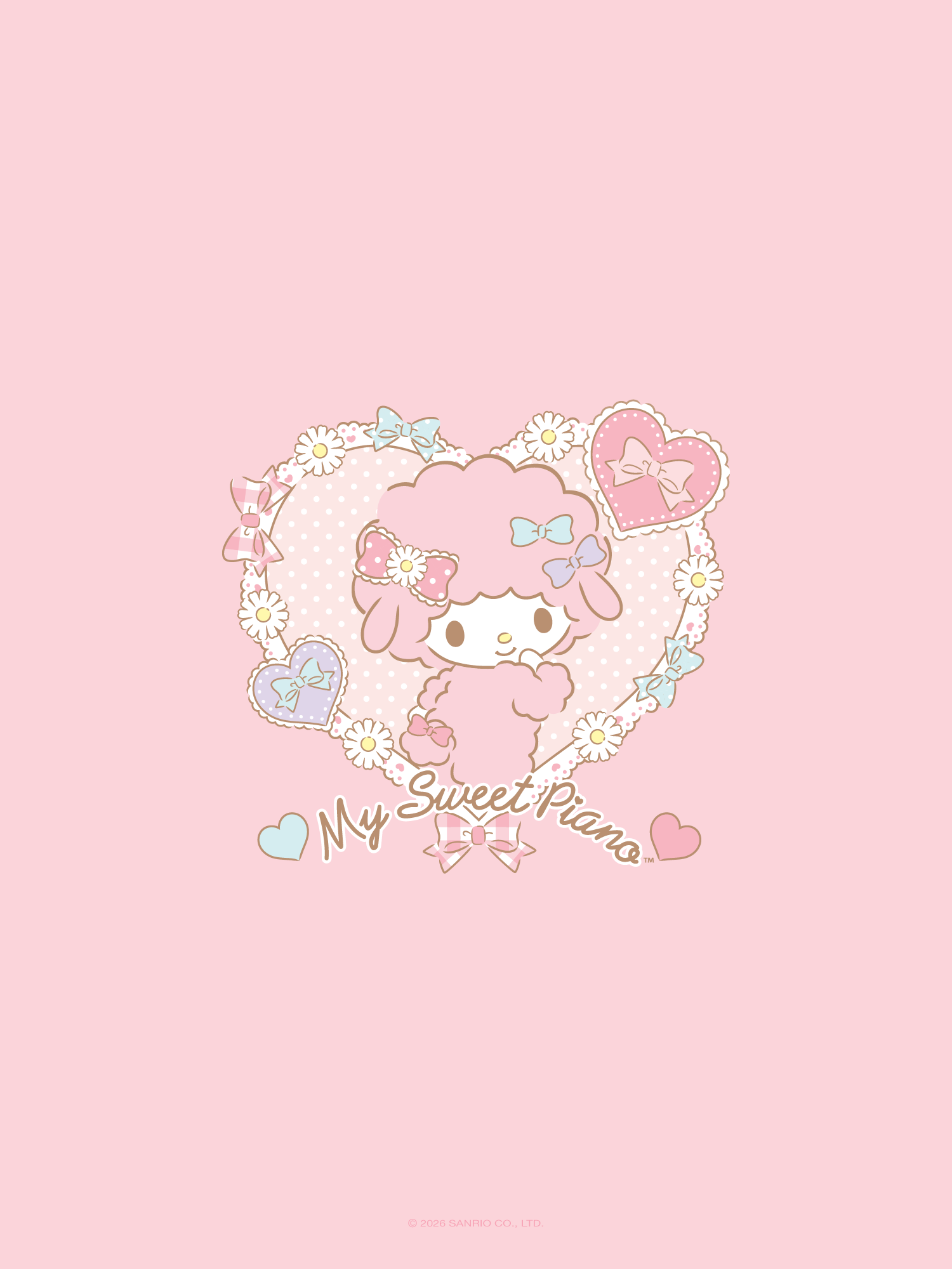 My Sweet Piano Character in a heart frame on a pink background with 'My Sweet Piano' text.