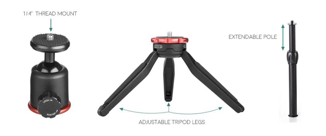 Mini Table top Tripod 3 Adjustable Legs All Aluminum 