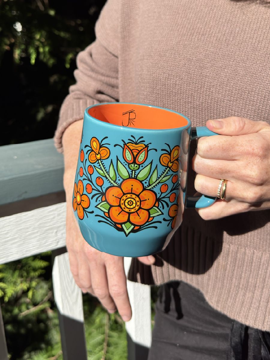 Prairie Beadwork Big Ceramic Mug 20oz by Justine Proulx, Métis