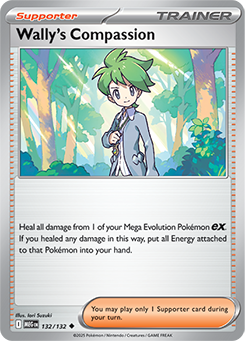 Wally's Compassion card with instructions for healing Mega Evolution Pokémon.