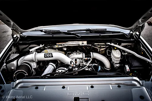 GMC engine bay with performance components