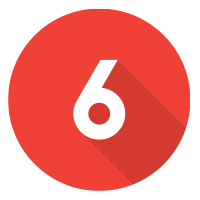 Red circle with the number six in white.