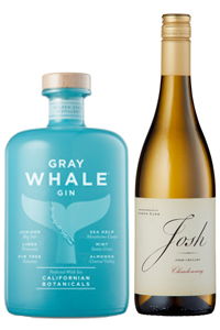 Two bottles: Gray Whale Gin and Josh Chardonnay.
