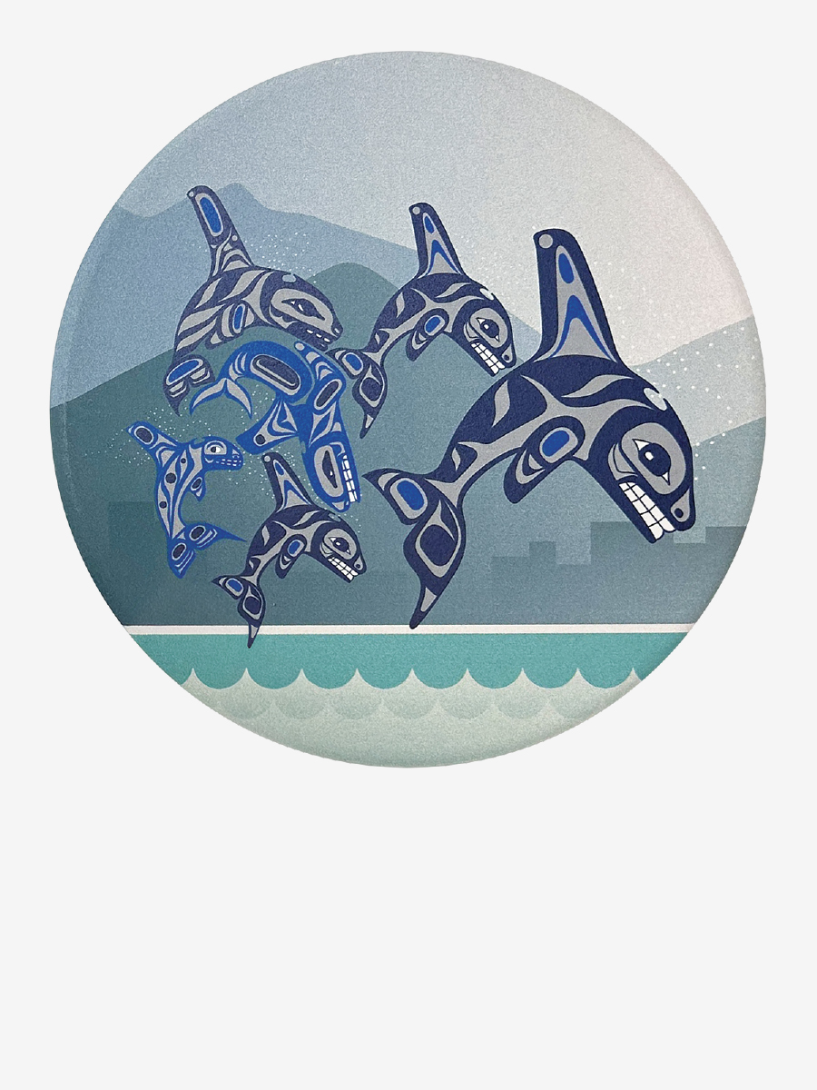 Orca Family Ceramic Trivet by Paul Windsor, Haisla, Heiltsuk