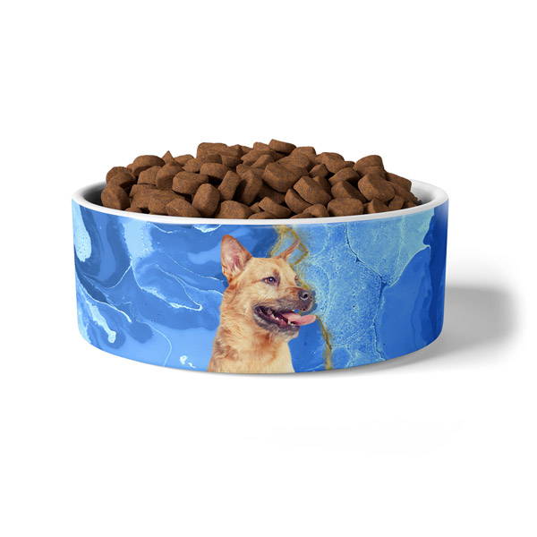 marble pet bowl with custom dog portrait