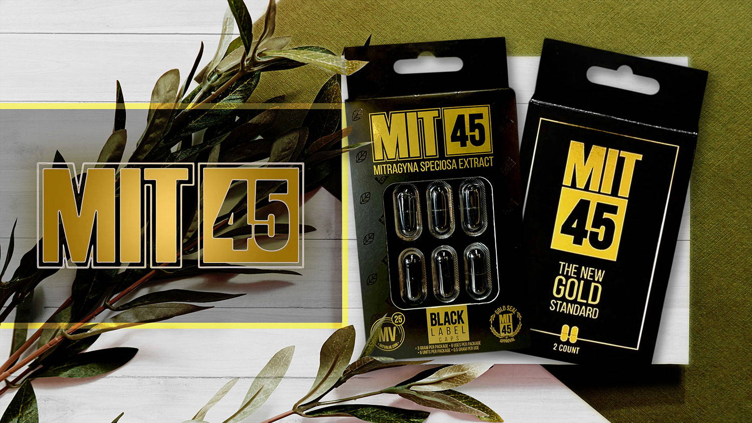 MIT 45 Gold Kratom Extract Capsules 2ct. and 6ct. Banner