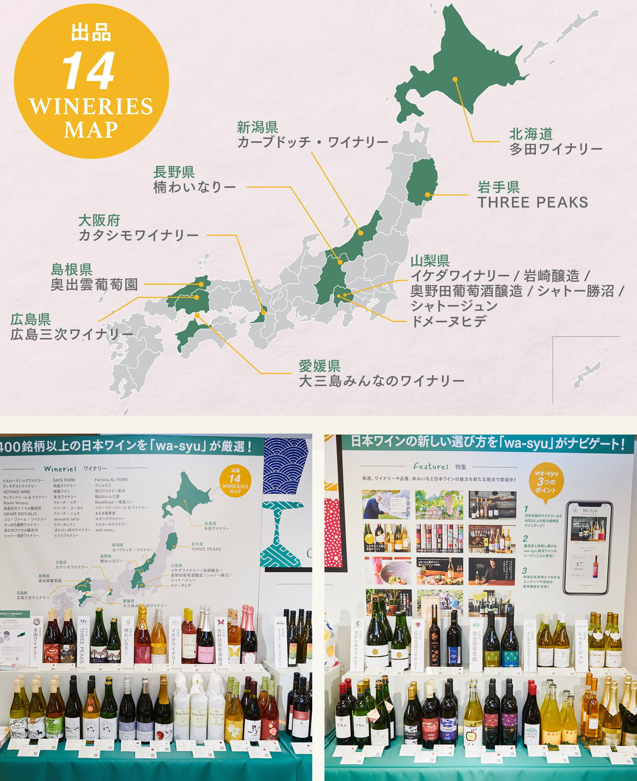 14ワイナリー、80銘柄のワインが大集合。『wa-syu』のブースは展示もがんばりました。