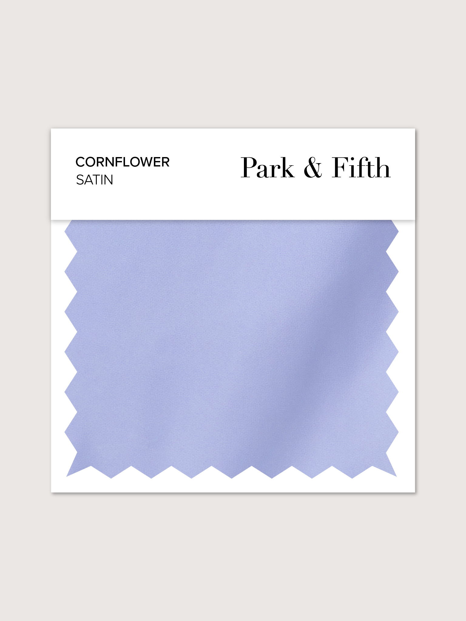 Satin fabric swatch in cornflower blue color, labeled Park & Fifth.
