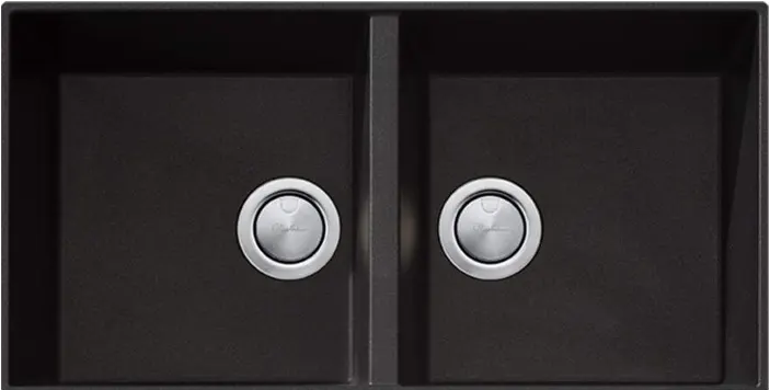Pictured: Oliveri Santorini Black Double Bowl Undermount Sink 