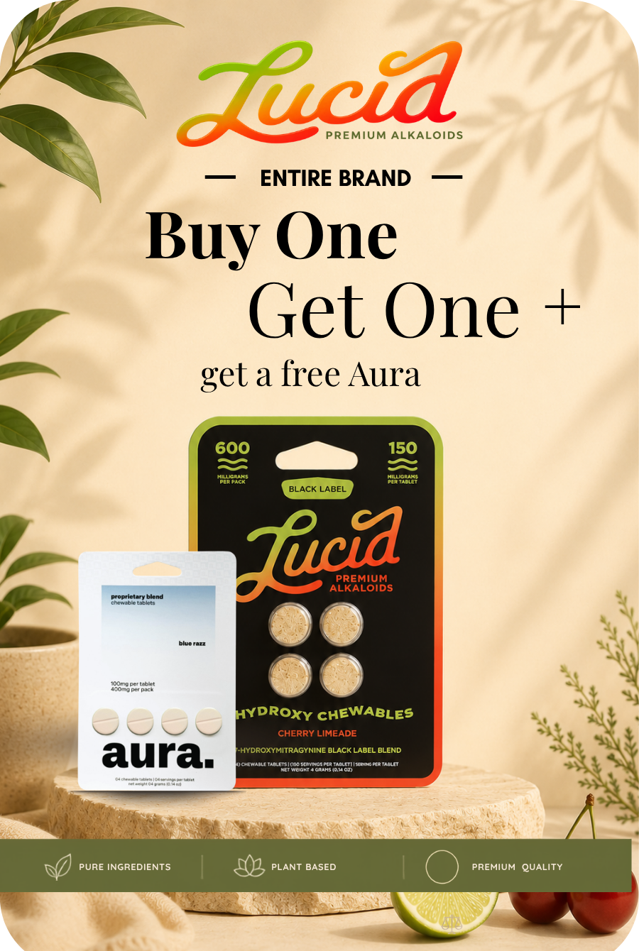 Lucid product promotion: Buy One Get One, free Aura offer included.