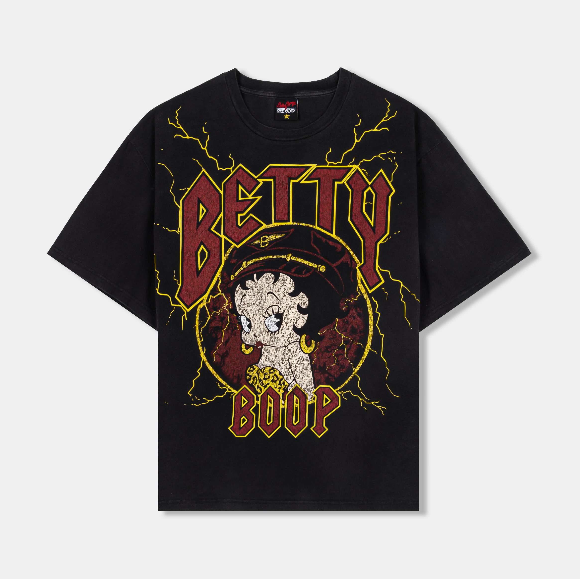 Black t-shirt featuring Betty Boop graphic design with bold text.