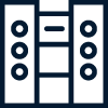 Icon of a simplified weighing scale with circles representing weights.
