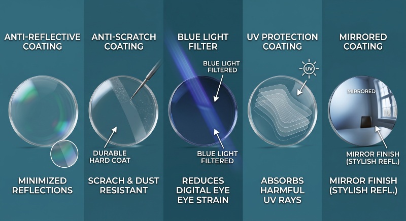 infographic comparing between the different lens coatings