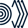 Abstract logo with circular and arrow-like elements.