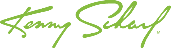 Signature of Kenny Scharf in green cursive font.