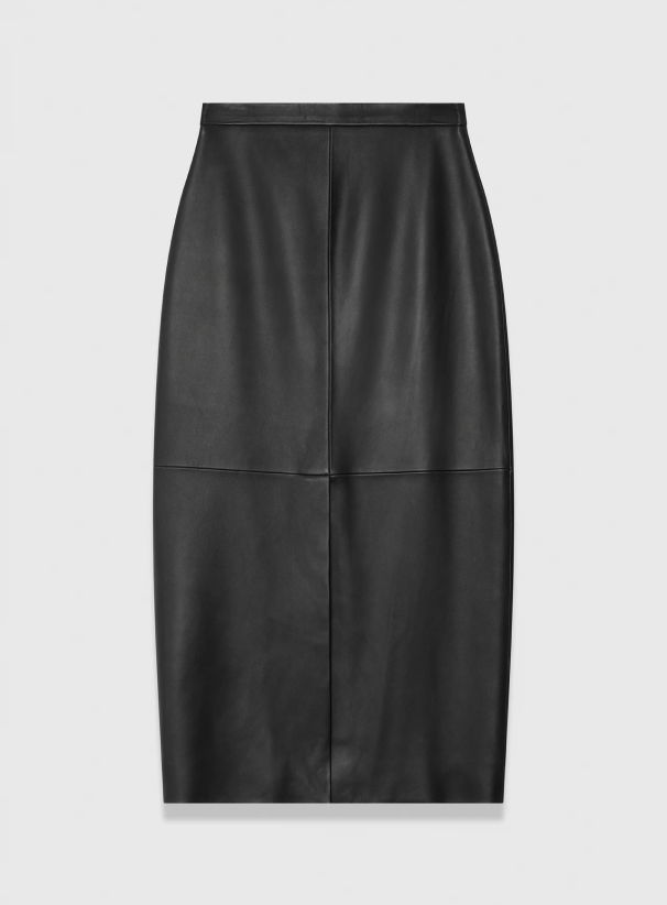 Oliena Leather Pencil Skirt Black