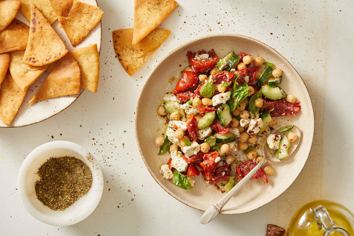 Chickpea salad with feta and roasted tomatoes