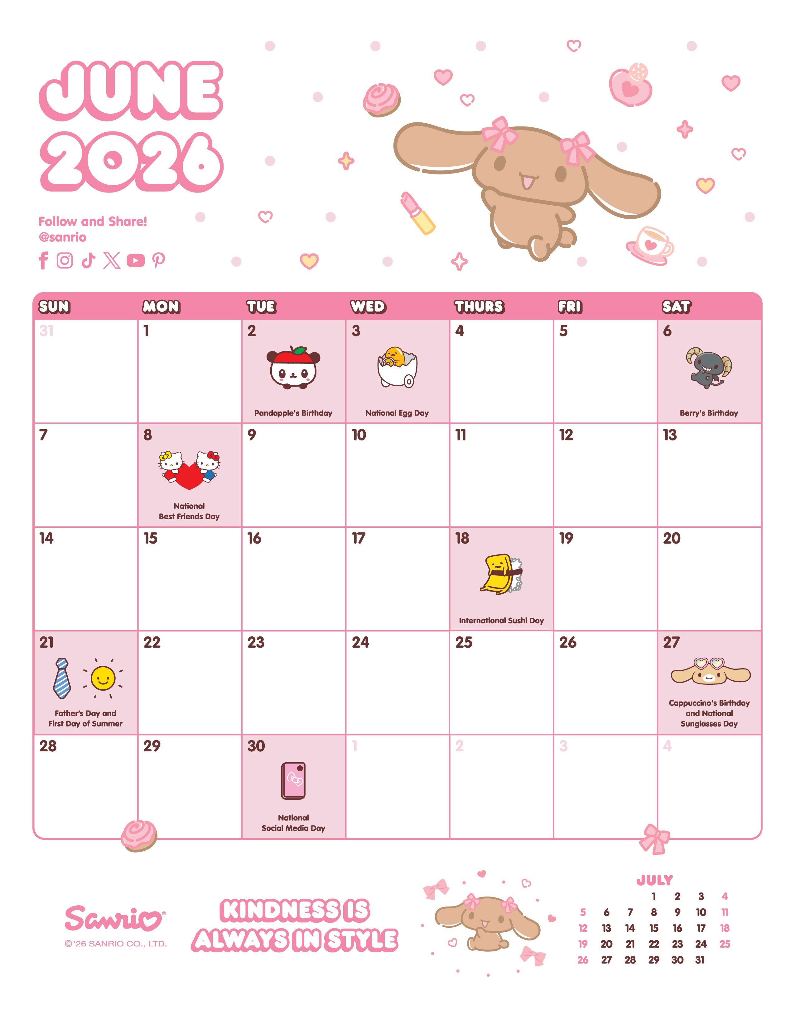 A pink calendar for June 2026 with Lovelymocha and icons.