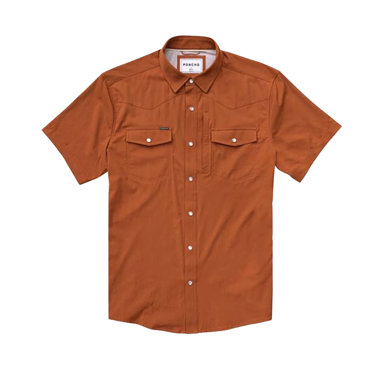 Short-sleeve orange shirt with two chest pockets.