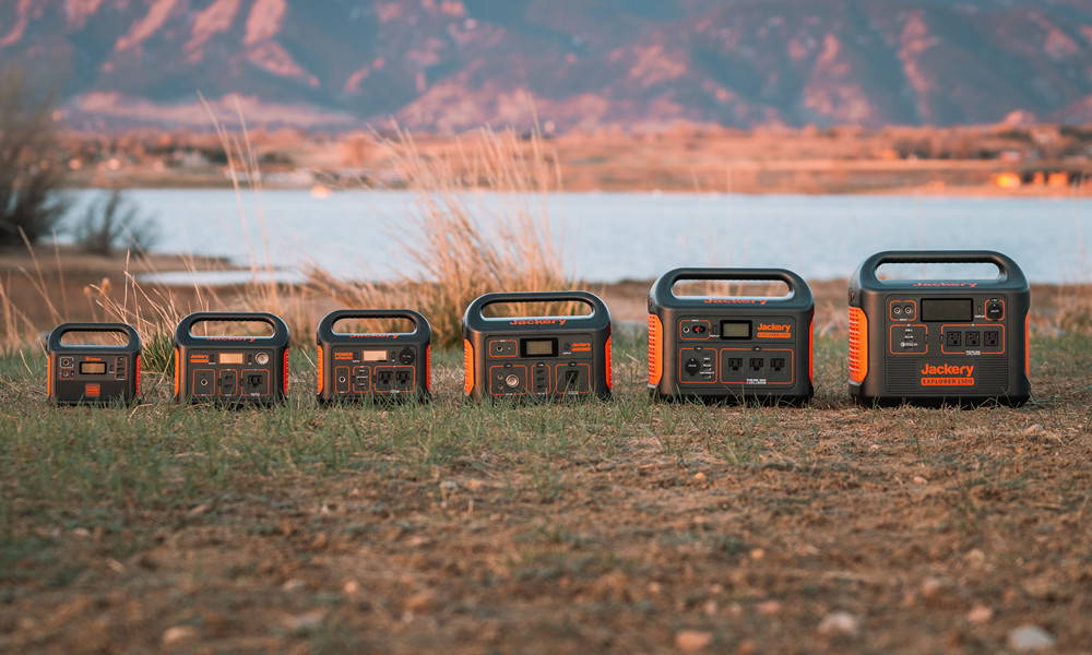 Jackery Explorer Product Lineup Outdoors In Front Of A Pond