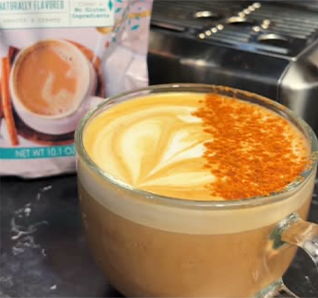 Creamy spiced latte topped with latte art. | View this post on Tastefully Simple's Instagram. 