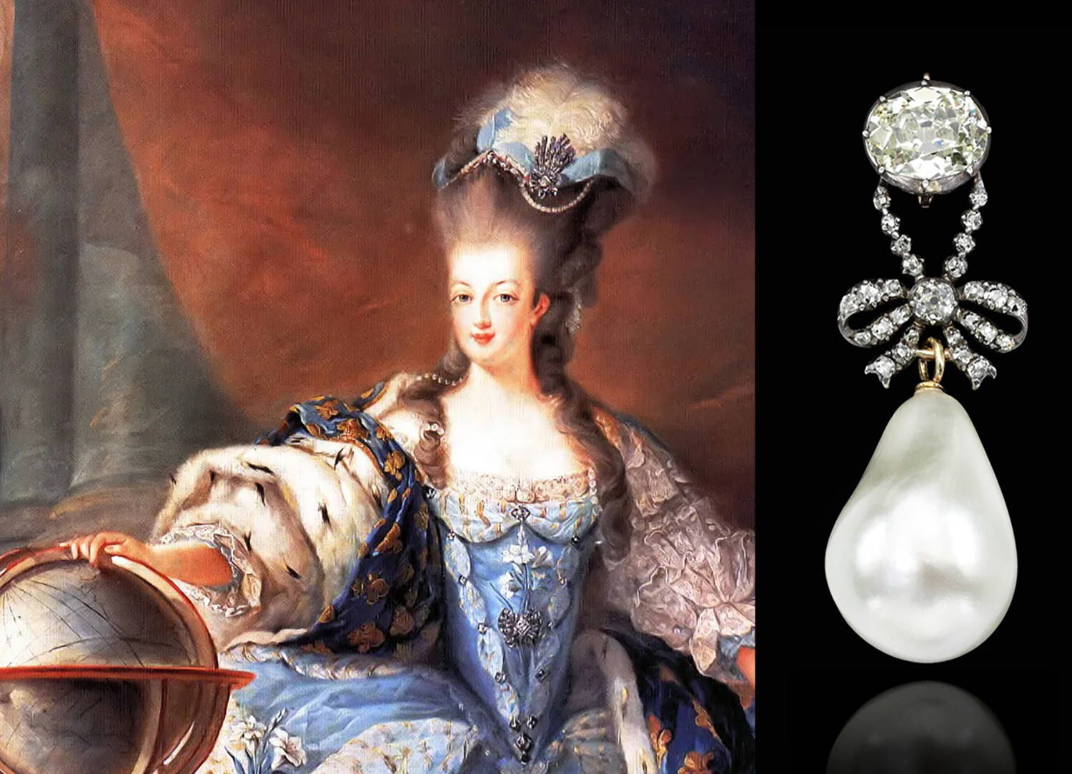 Portrait of Marie Antoinette with her Natural Pearl and Diamond Pendant/Brooch Outset