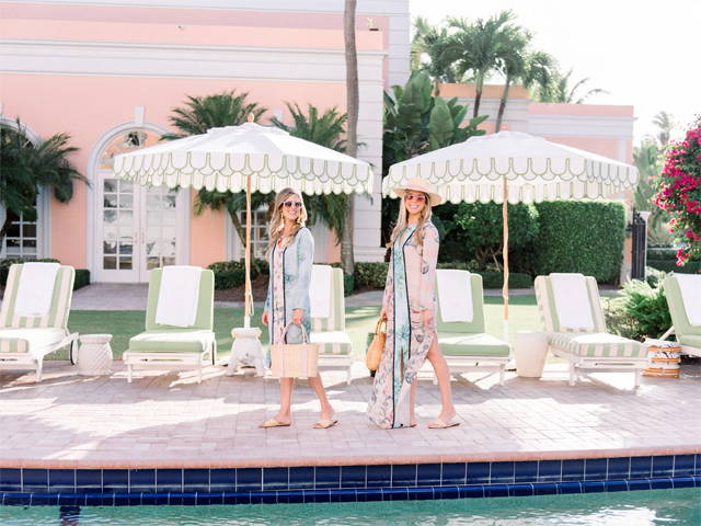 Palm Beach Lately wearing cotton kaftans by Ala von Auersperg in Palm Beach Florida