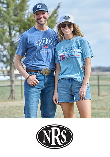 A man and woman in casual clothing posing outdoors with an NRS logo.