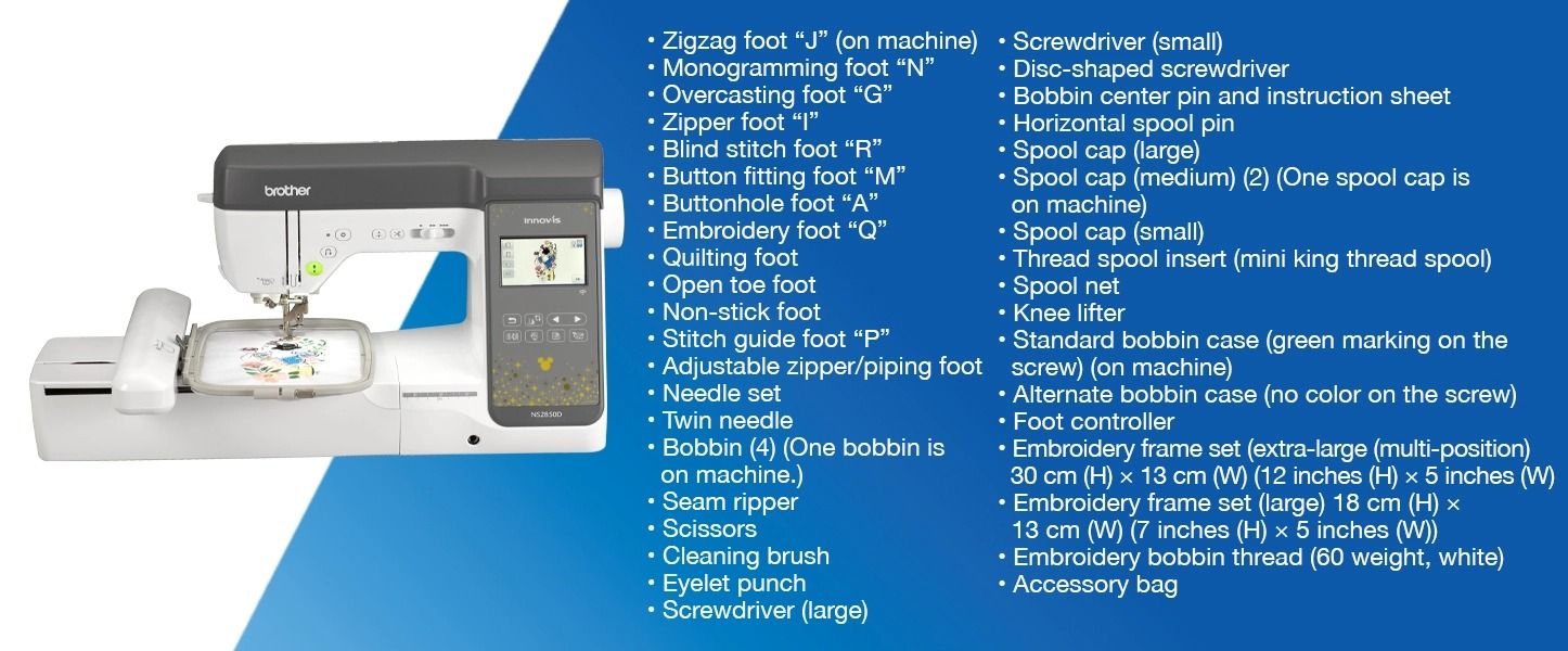 Brother NS2850D Sewing and Embroidery Included Accessories