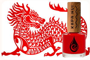mandarin non toxic nail polish bottle next to chinese dragon